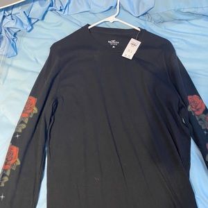 Hollister black long sleeve rose tee